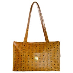 MCM Cognac Vintage 90s Monogram Visetos Shoulder Tote Bag