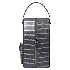 TYLER ELLIS David Wine Bag Grey Metallic Alligator Gunmetal Hardware