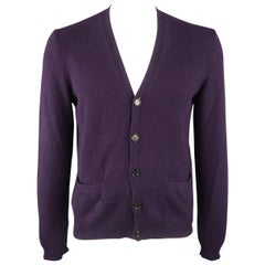 RALPH LAUREN Size M Eggplant Knitted Cashmere Cardigan Sweater