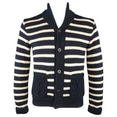 RRL by RALPH LAUREN Size M Navy & Cream Stripe Cotton / Wool Cardigan Sweater