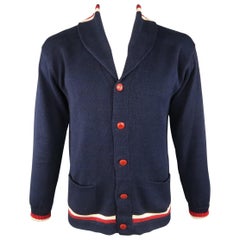 RALPH LAUREN Size L Navy Knitted Cotton Cardigan Sweater