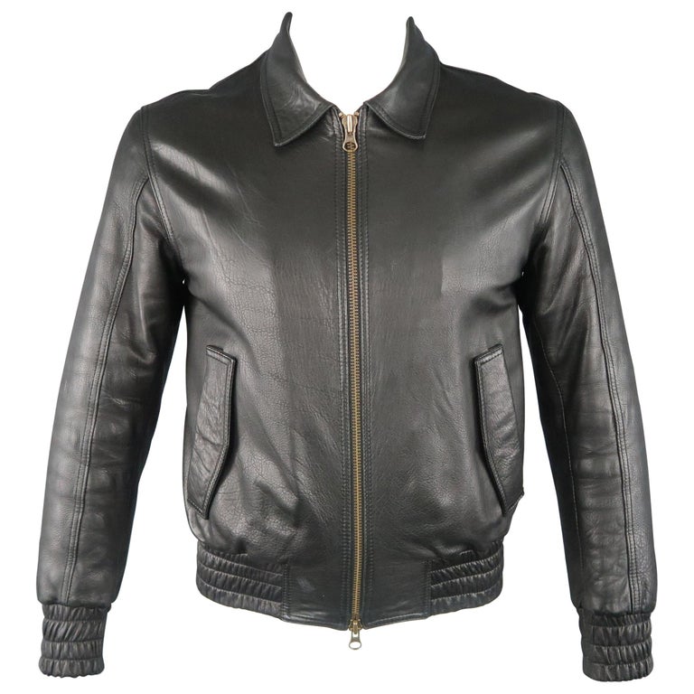 AMI by ALEXANDRE MATTIUSSI L Black Solid Leather Jacket at 1stDibs ami london leather jacket