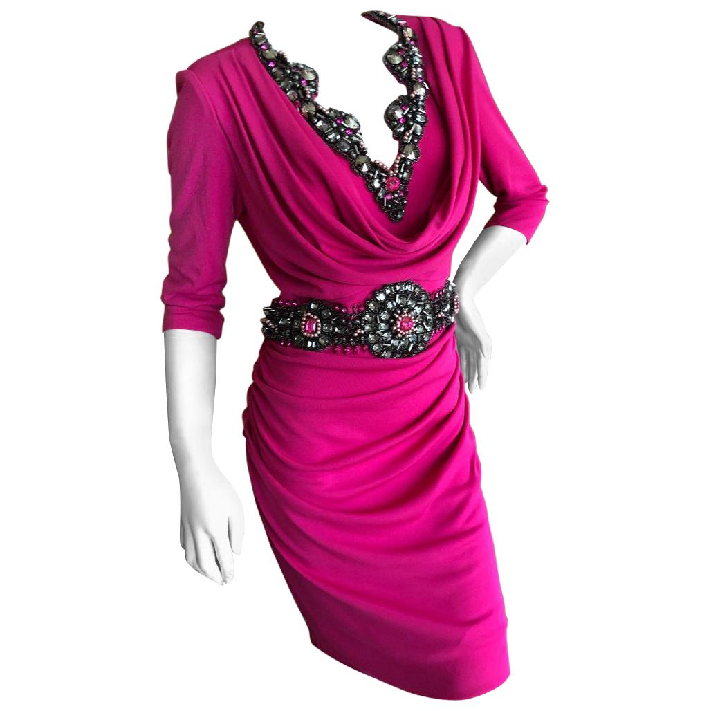 Badgley Mischka Couture Pink Jersey Jewel Embellished Cocktail Dress  For Sale