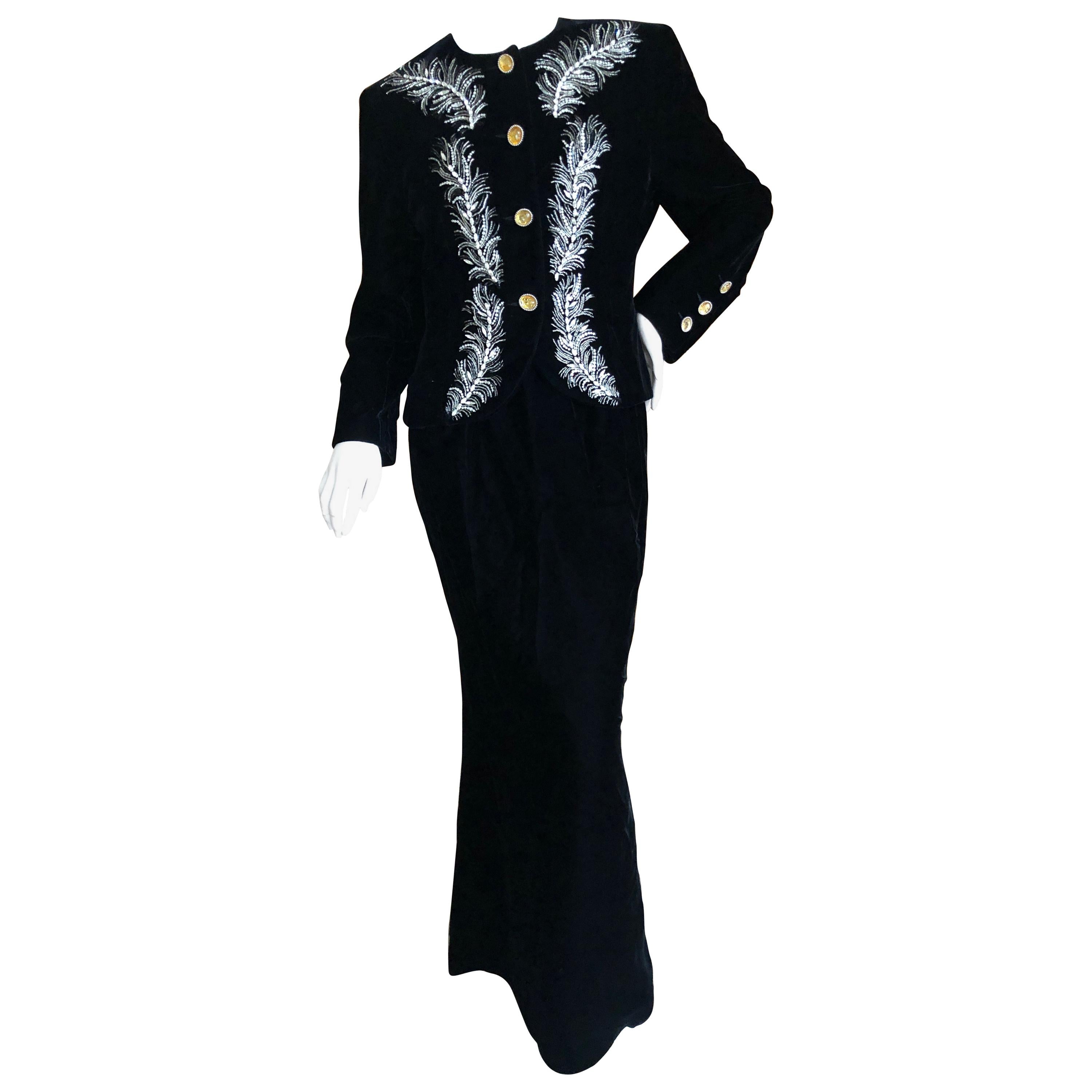 Dior Numbered Demi Couture Lesage Plume Embellished Black Velvet Evening Suit For Sale