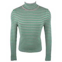 MAISON MARGIELA Size S Grey & Green Stripe Cotton Pullover Sweater