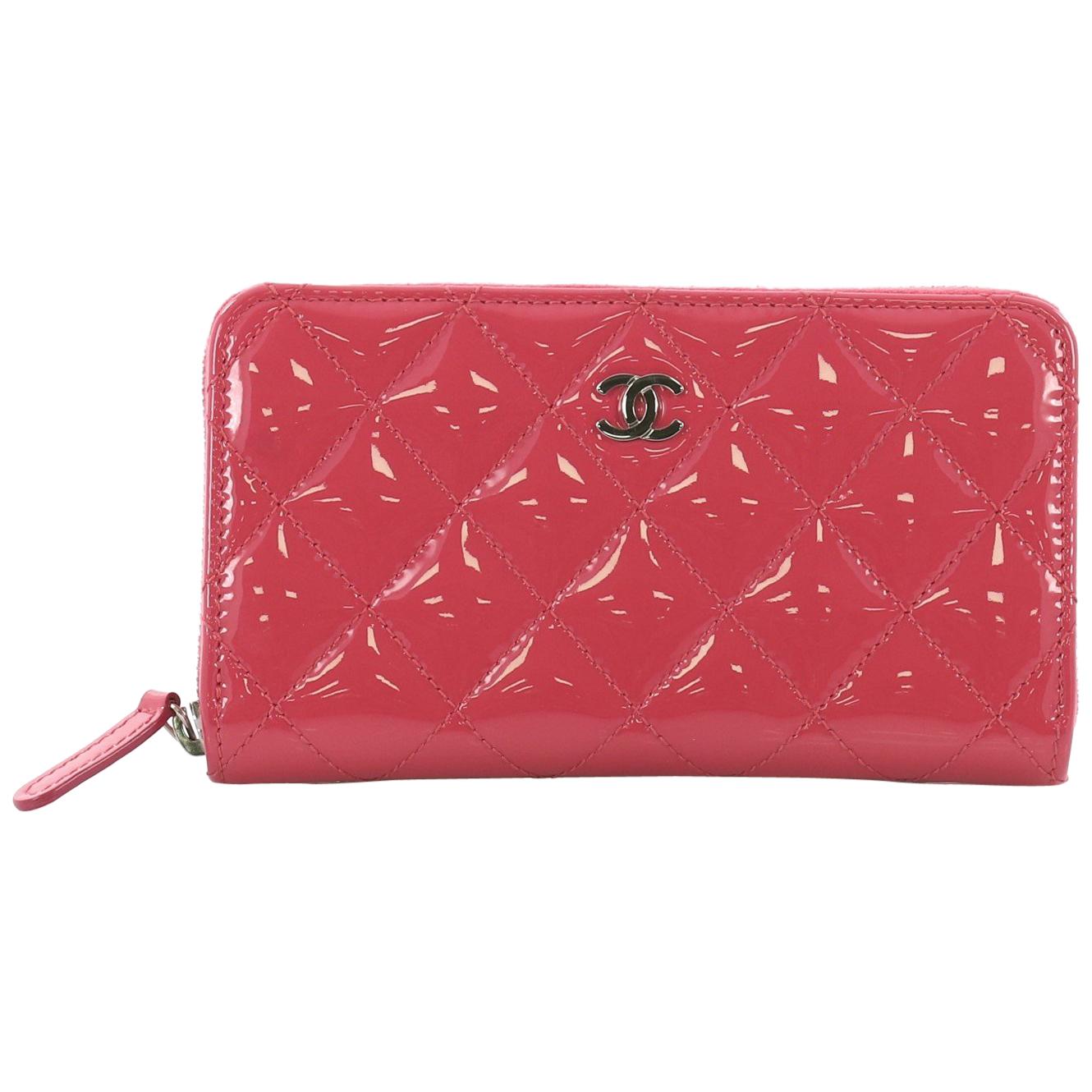 Chanel Zip Around Wallet Quilted Patent Small