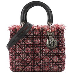 Christian Dior Lady Dior Handbag Cannage Quilt Tweed with Leather Medium