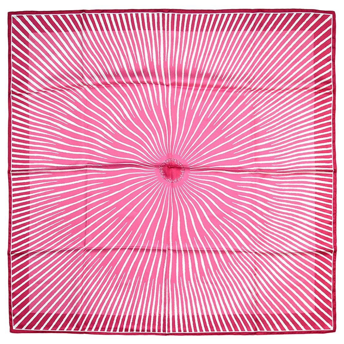 Hermes Pink/White Striped Starburst 90cm Silk Scarf