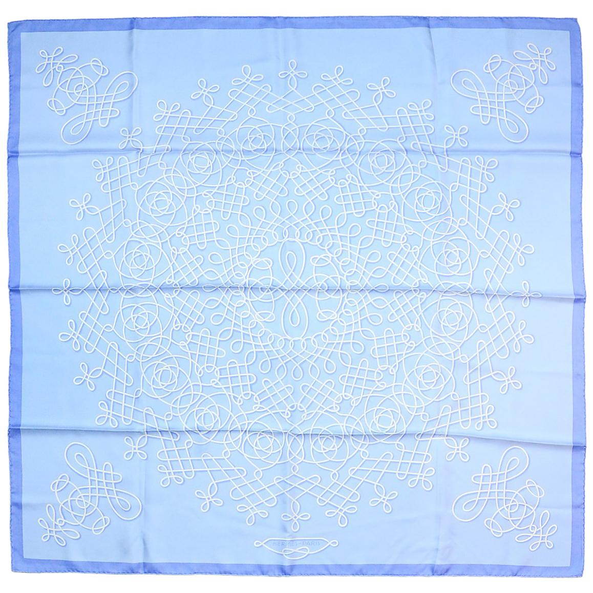 Hermes Blue/White Printed 90cm Silk Scarf