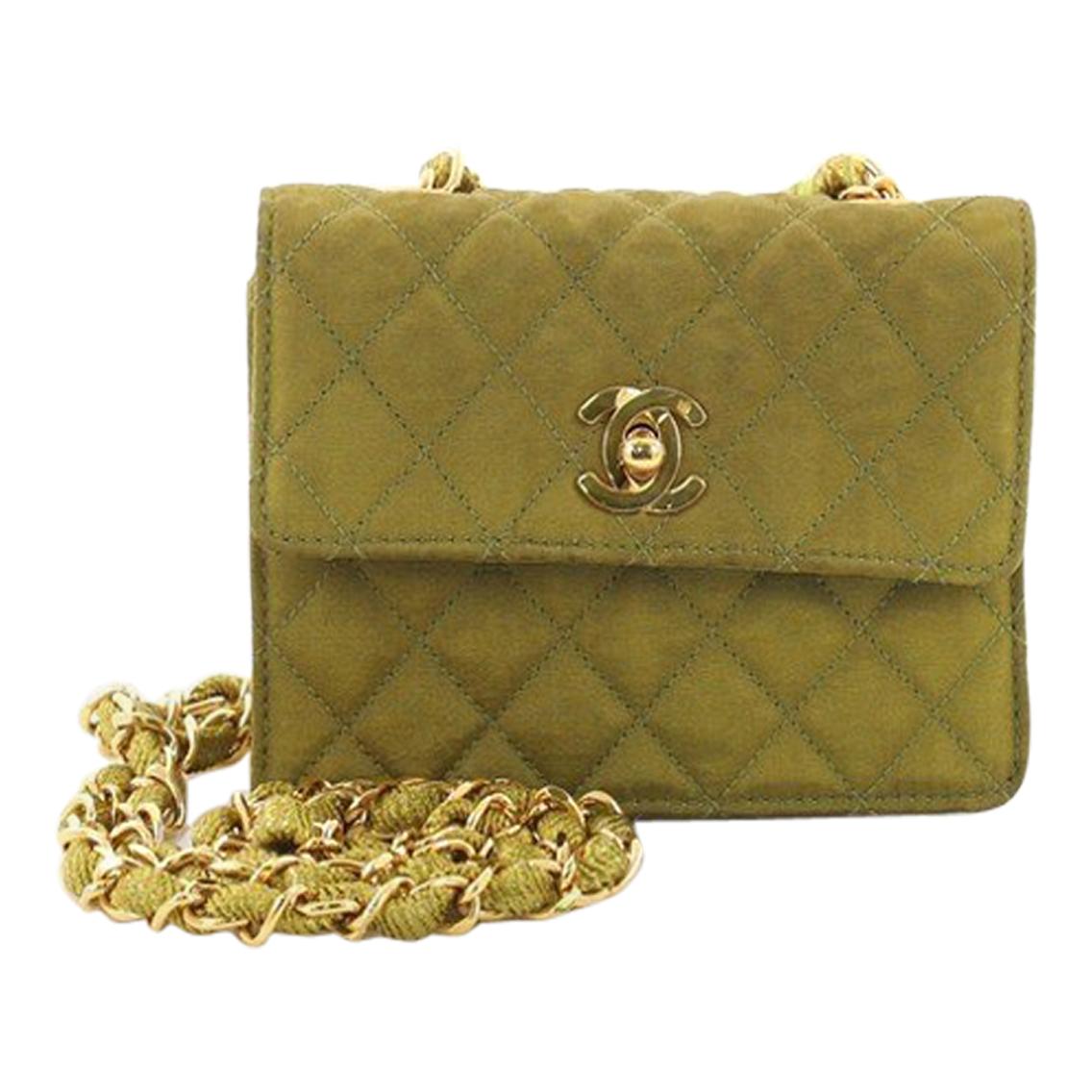 Chanel Vintage CC Chain Flap Bag Quilted Canvas Extra Mini