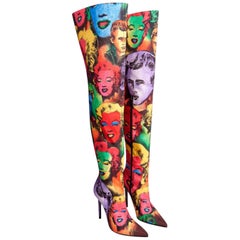 Versace Pop Art Tribute Andy Warhol Print Silk Over The Knee Boots Size 36 6