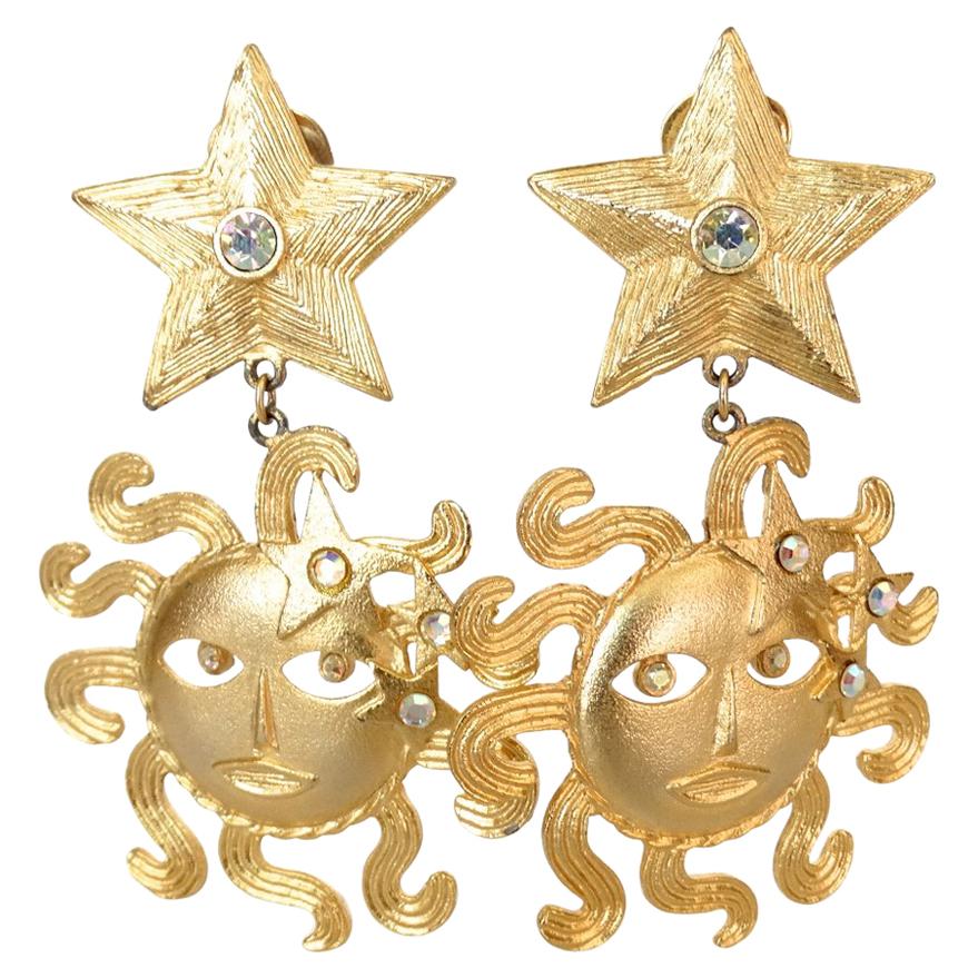 1980s Tara Sun Goddess and Star Statement Earrings 