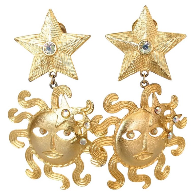 1980s Tara Sun Goddess and Star Statement Earrings  For Sale