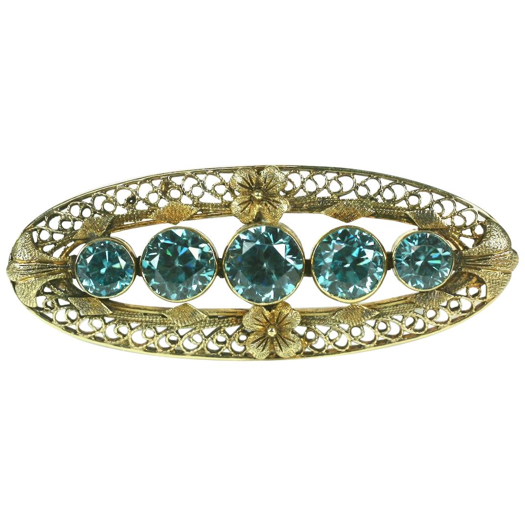 Art Deco Blue Zircon Brooch For Sale