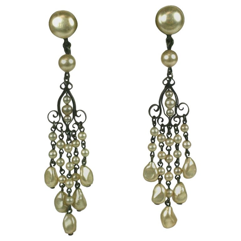 Boucles D'oreilles Vintage Clips Louis Rousselet En Verre Nacré - Très Chic !