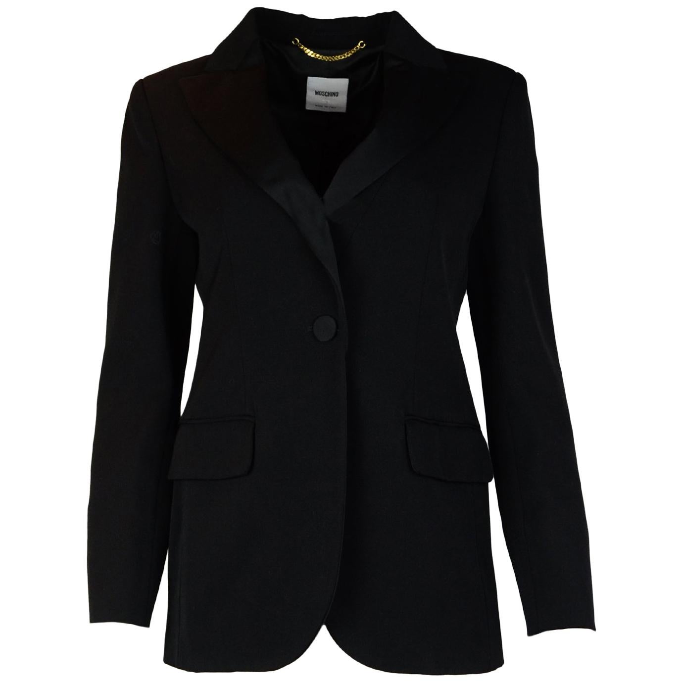 Moschino Black Tuxedo Blazer/Jacket W/ Satin Lapels Sz 10