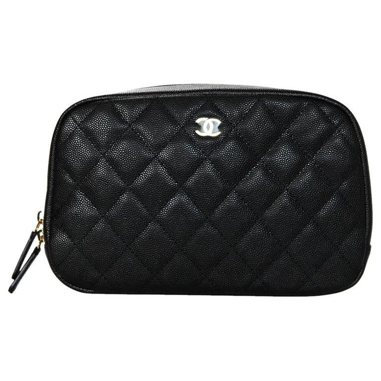 Chanel '18 Black Caviar Leather Curvy Classic Pouch Cosmetic Bag