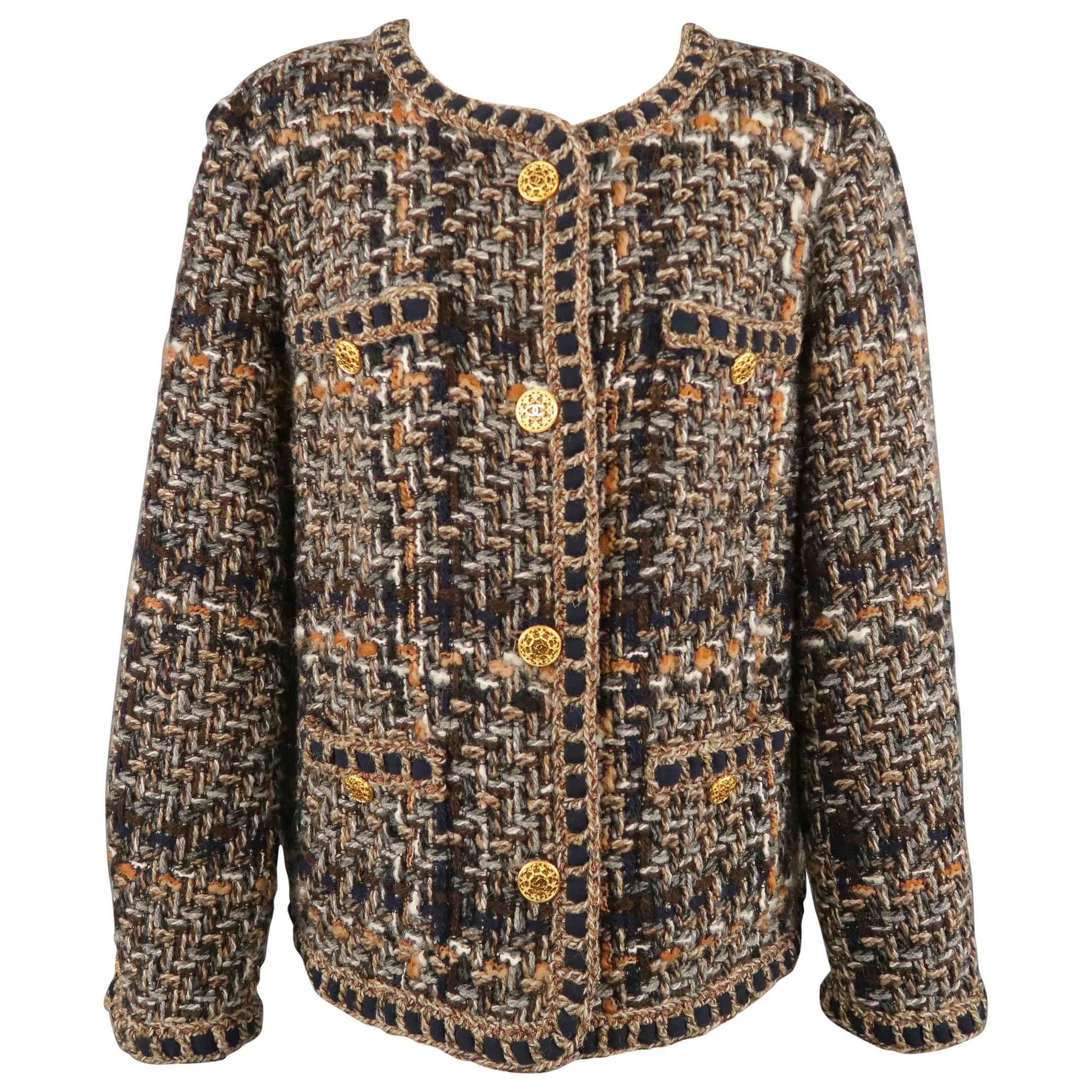 66946 auth CHANEL burgundy gold wool 2011 11K COLLARLESS TWEED Coat Jacket  44 XL