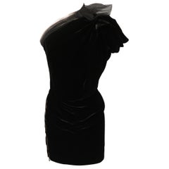 LANVIN Size 4 Black Asymmetrical Draped Velvet Tulle One Shoulder Cocktail Dress