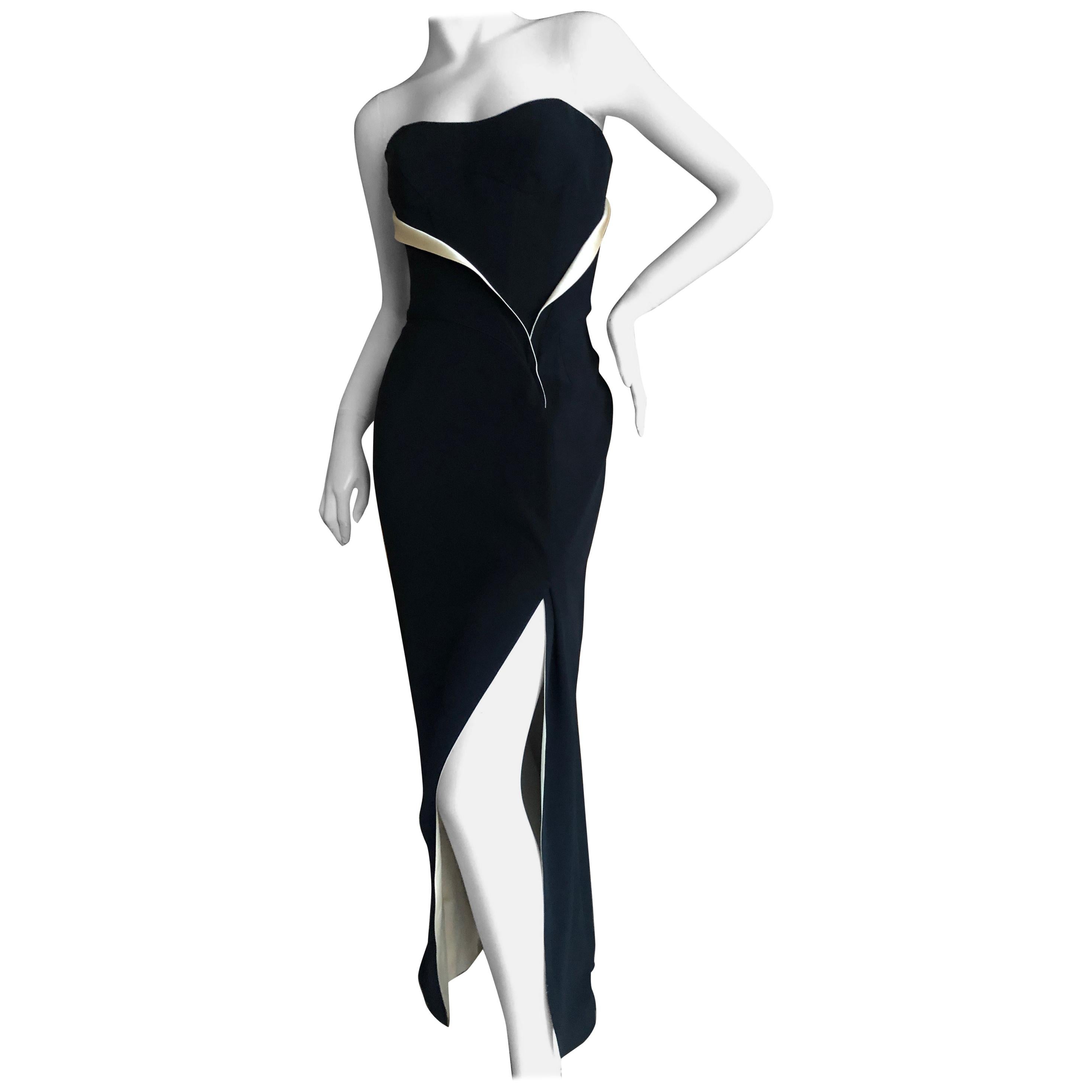 Thierry Mugler 80's Strapless Black Velvet Bustier Dress with Gold Silk Draping