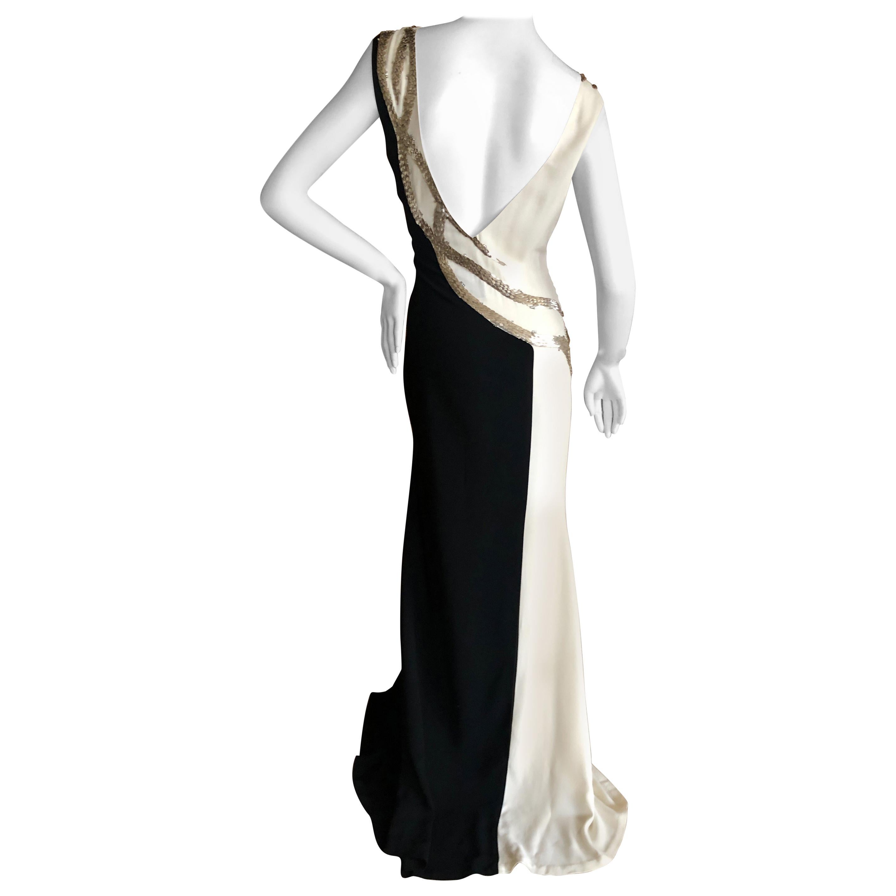 Oscar de la Renta Black and White Gown with Silver Snake Scale Sequin Details 8 For Sale