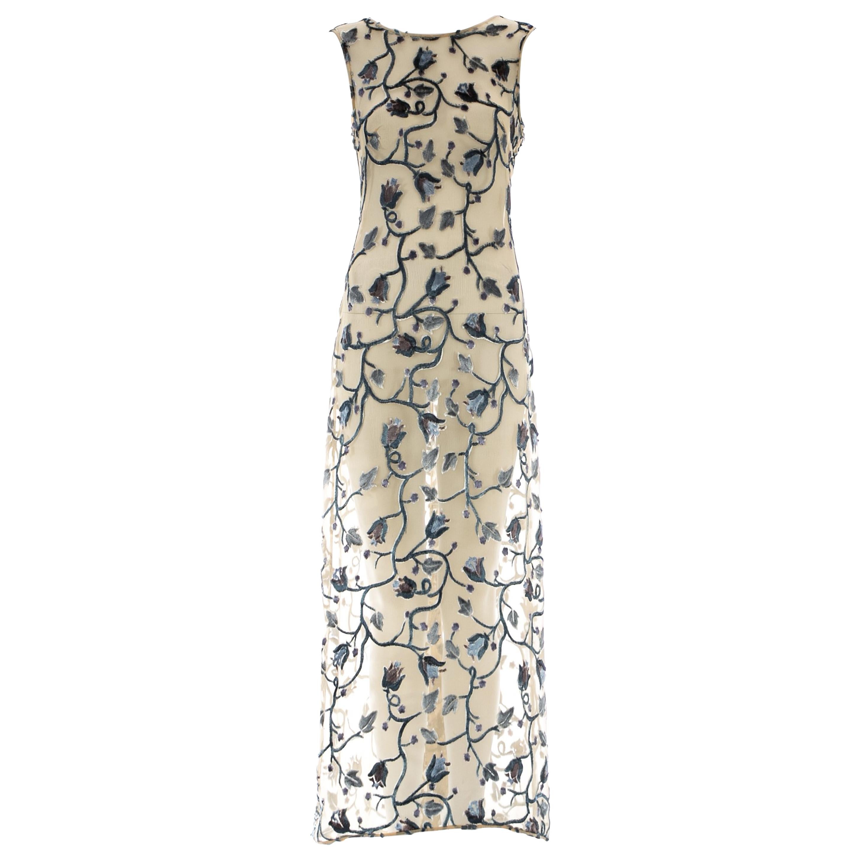 Prada ivory silk devoré floral maxi dress with train and slip dress, ss 1997