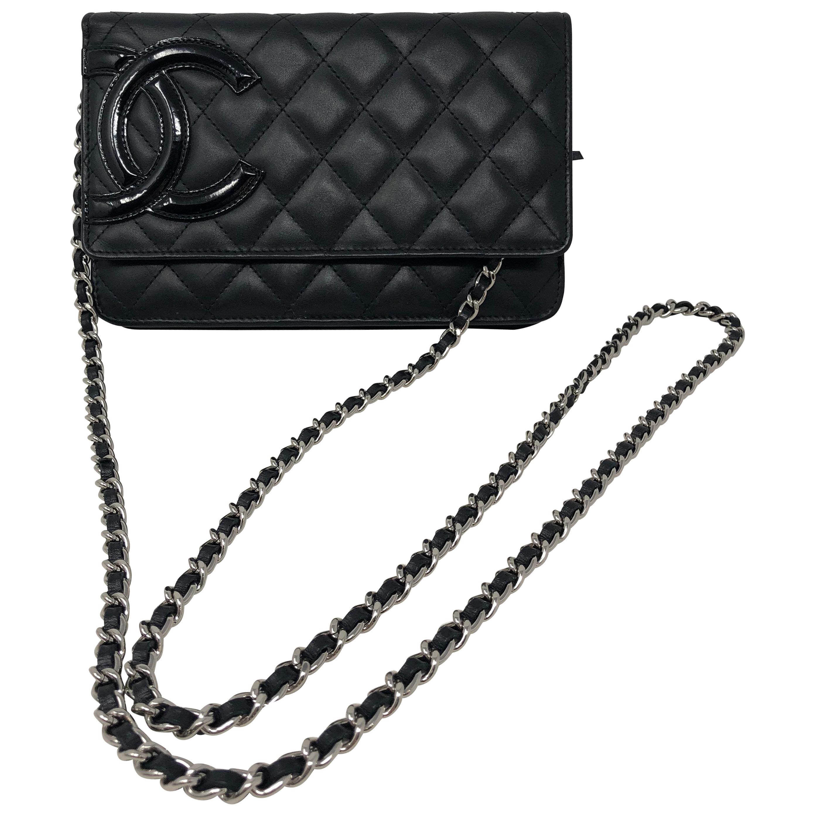 Chanel Black Caviar Timeless CC WOC Wallet On Chain Silver
