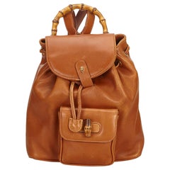 Gucci Brown Bamboo Leather Drawstring Backpack