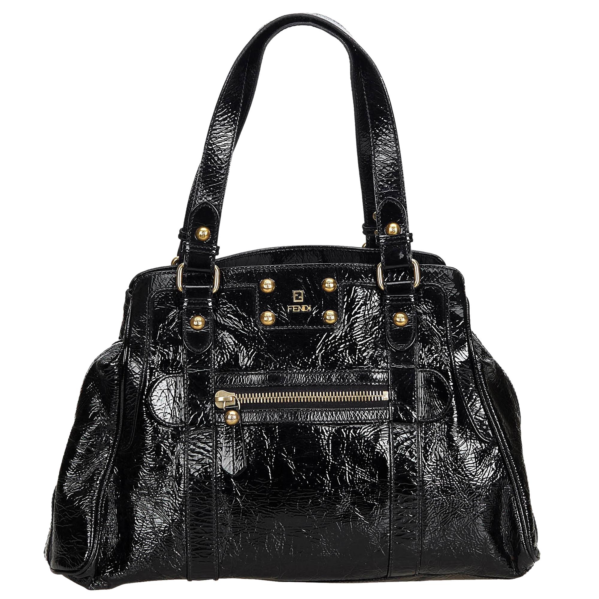 Fendi Black Patent Leather Bag Du Jour Tote