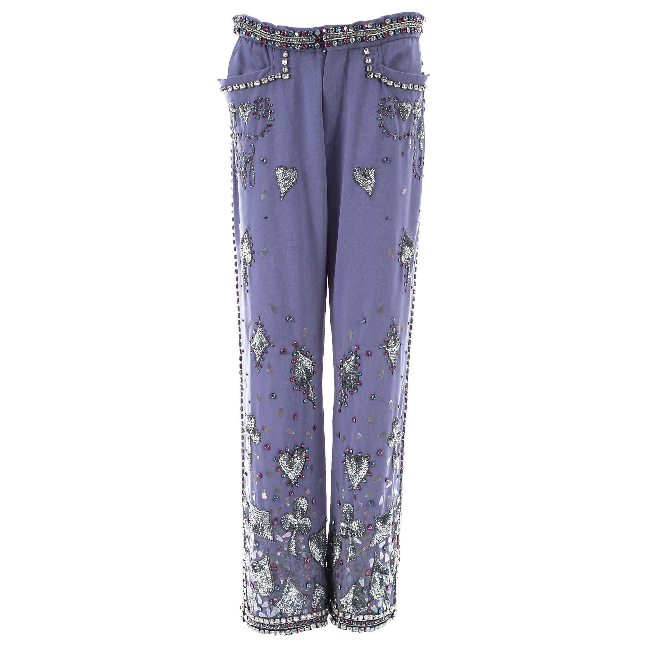 Gucci by Tom Ford violet cotton embellished evening pants, ss 1999 For Sale