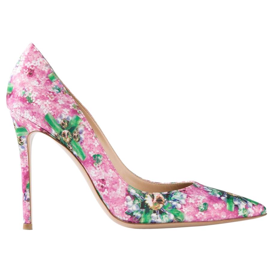 Mary Katrantzou + Gianvito Rossi Lisa Ponker Printed Satin Pumps