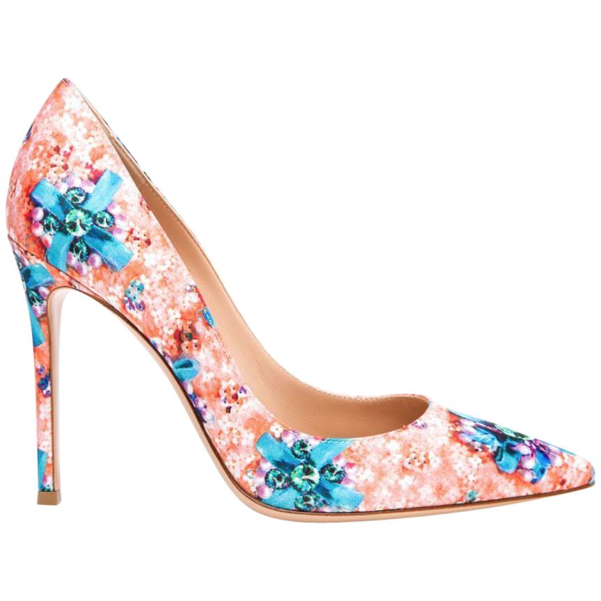 Mary Katrantzou + Gianvito Rossi Lisa Ponker Printed Satin Pumps