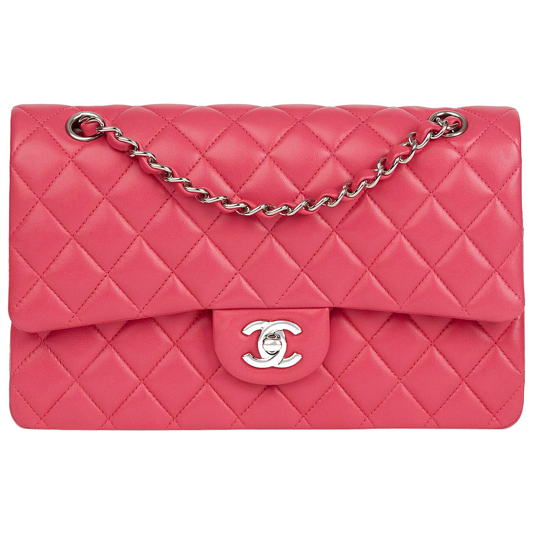 2014 Chanel Fuchsia Quilted Lambskin Medium Classic Double Flap Bag