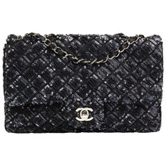 2013 Chanel Navy Sequin Embellished Classic Single Flap Bag