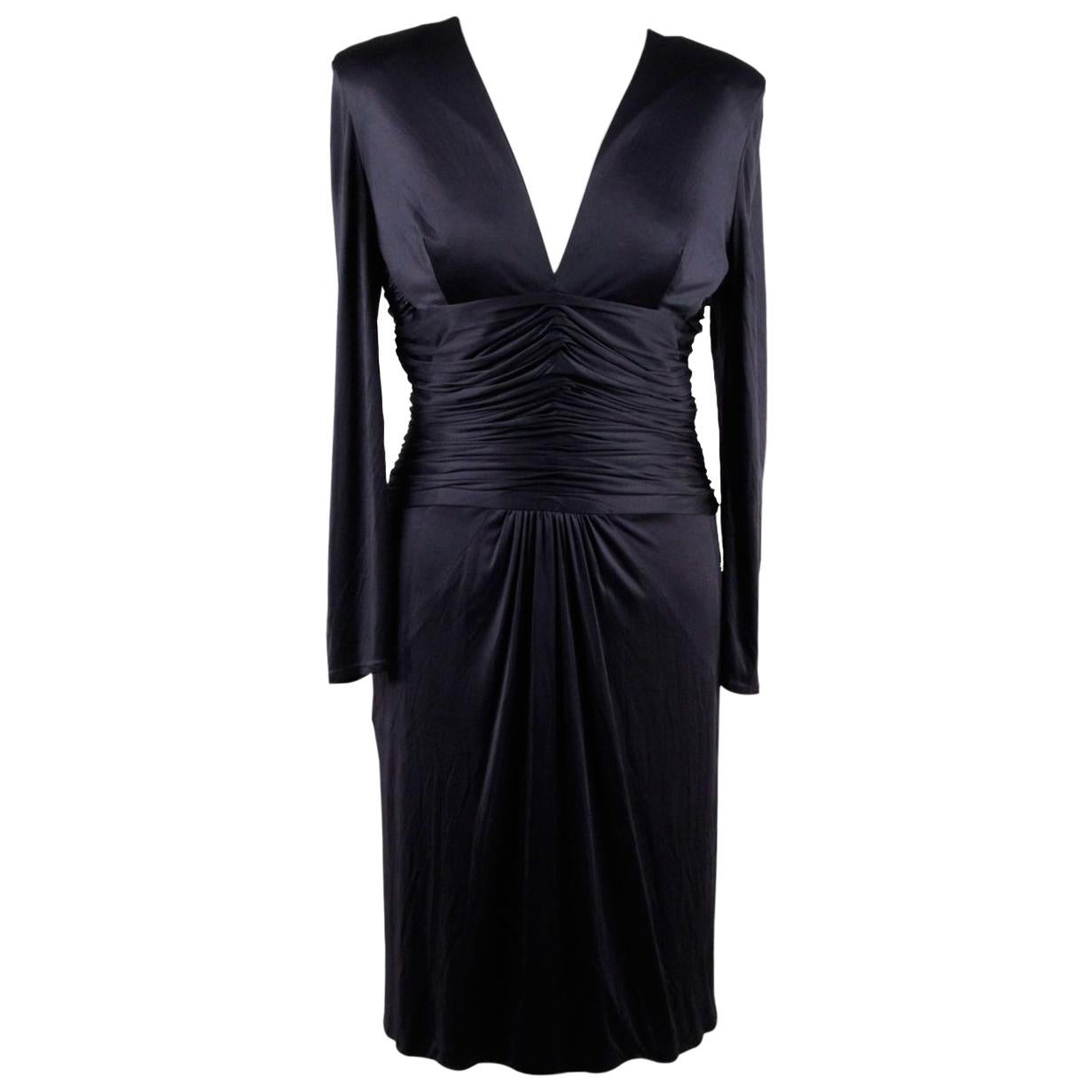 Versace Blue Viscose & Silk V neck Dress Long Sleeve Size 42