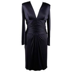 Versace Blue Viscose & Silk V neck Dress Long Sleeve Size 42