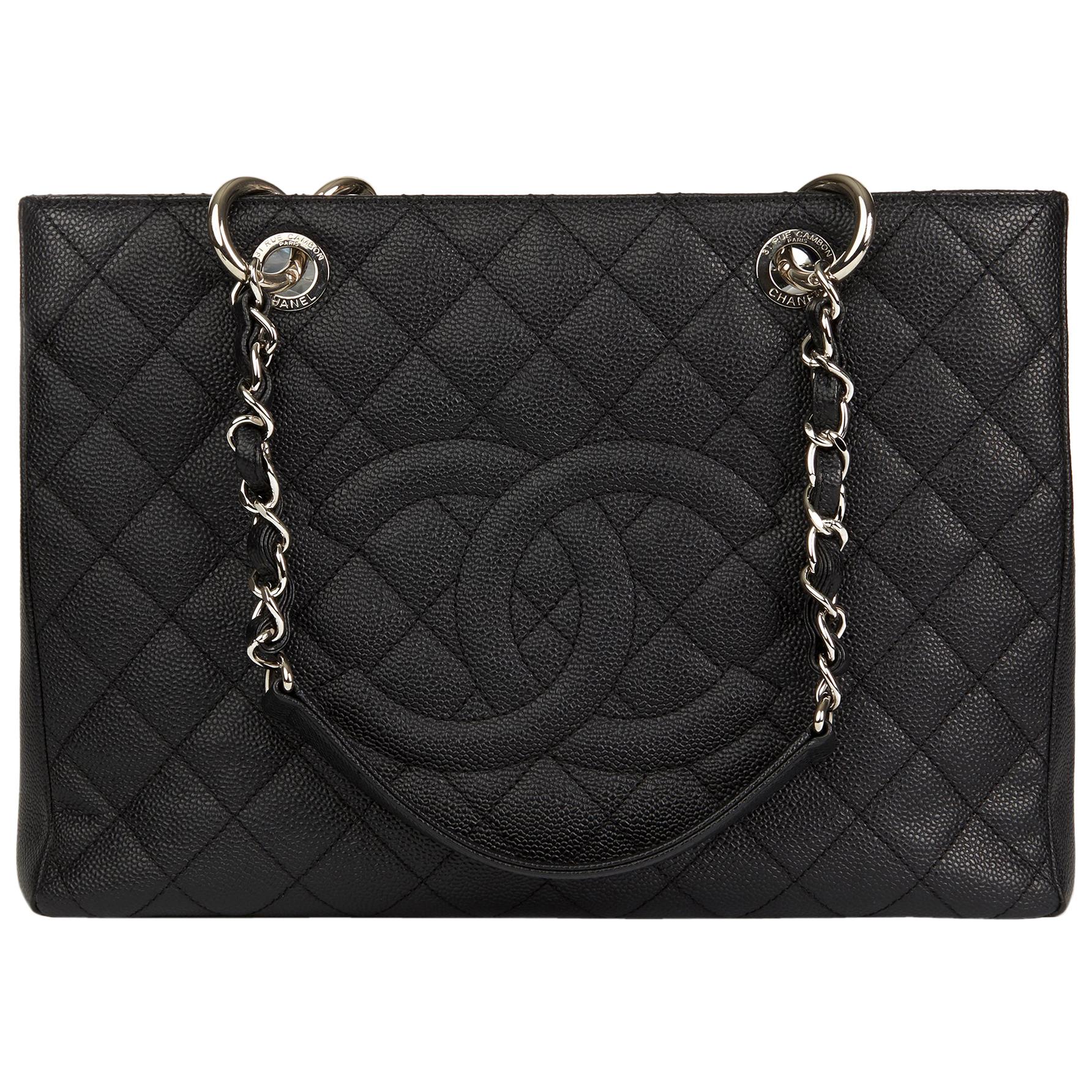 2014 Chanel Black Quilted Caviar Leather Grand Shopping Tote GST