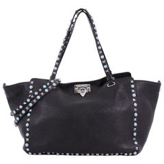 Valentino Rolling Rockstud Tote Leather with Cabochons Medium