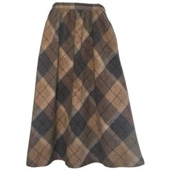 Vintage Oscar de la Renta 1980s Plaid Wool A Line Skirt with Pockets Size 4 / 6.