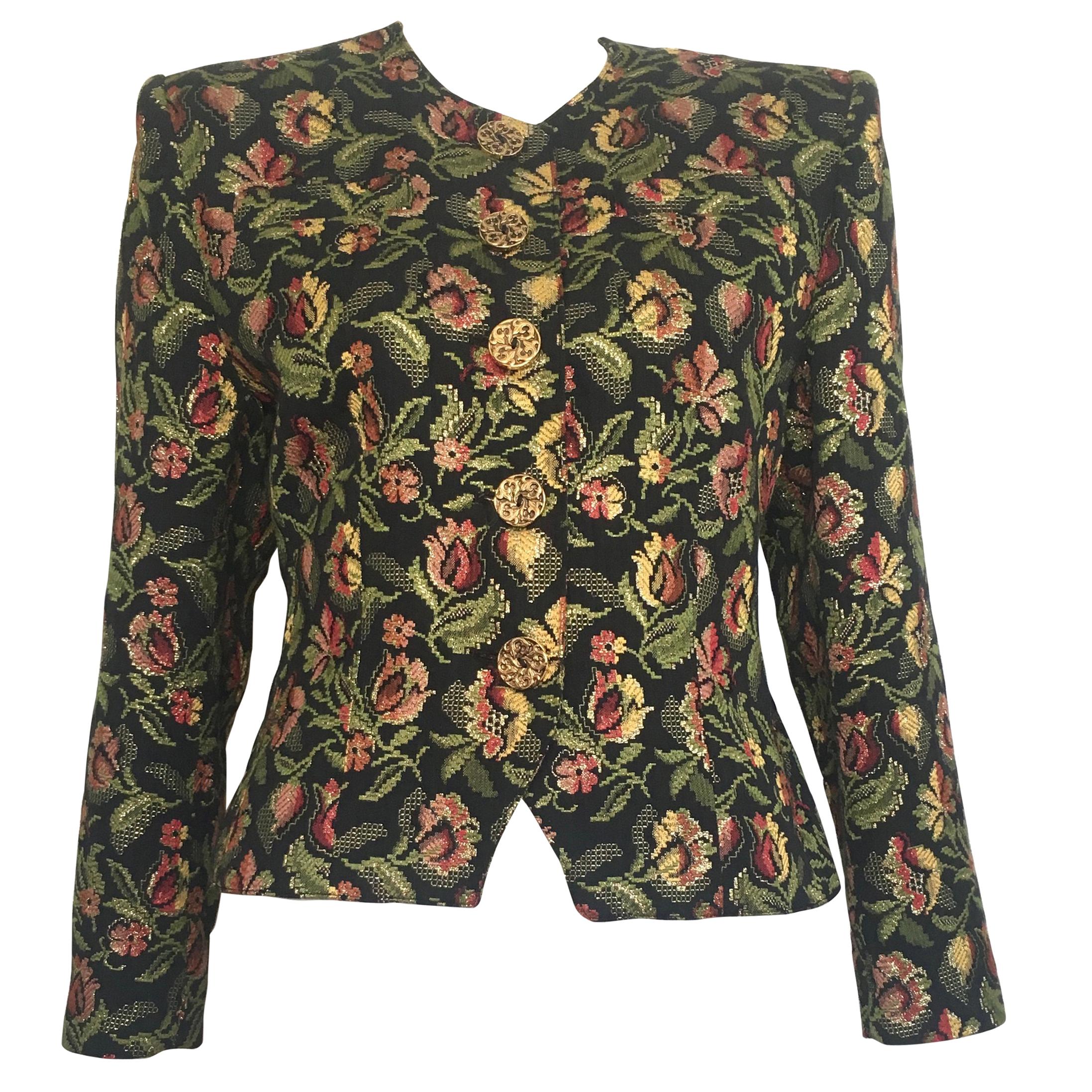 Guy Laroche 1980s Brocade Metallic Jacket Size 10.  For Sale