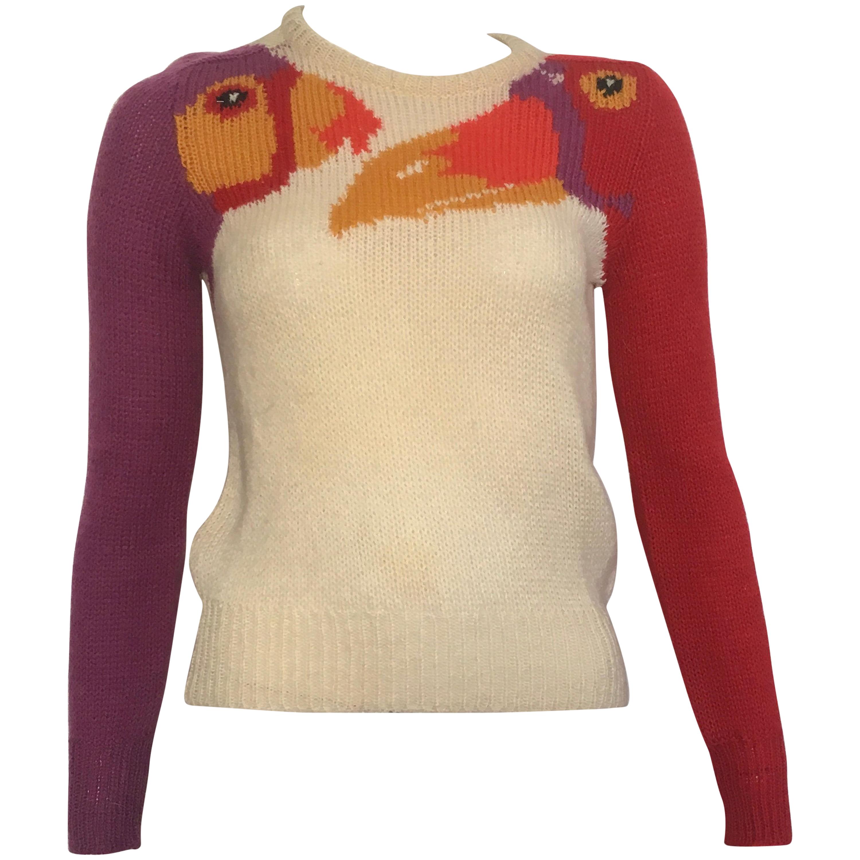 Krizia Maglia 1980s Exotic Birds Iconic Pullover Sweater Size Small.