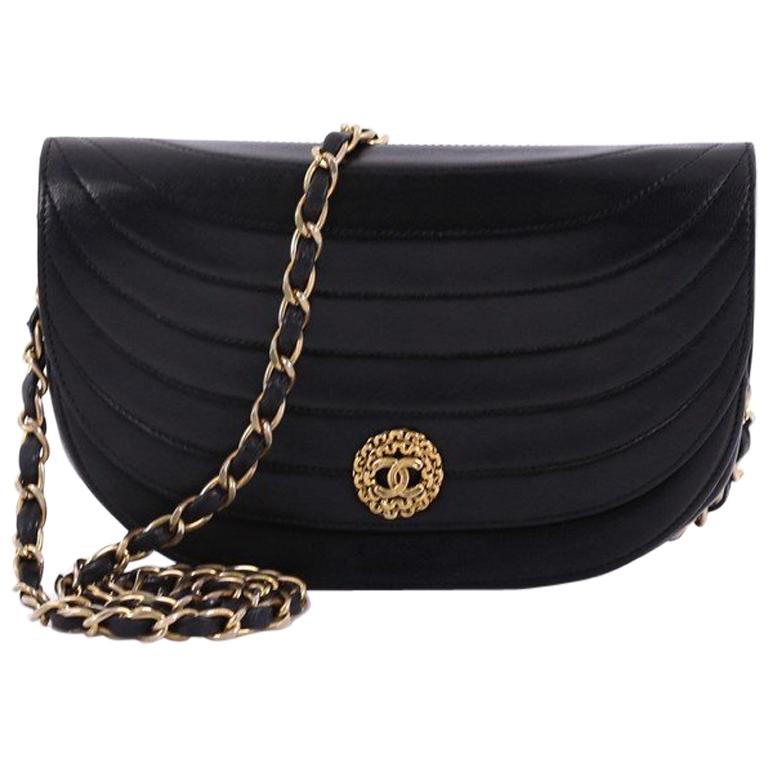 Chanel Vintage Crescent Flap Bag Horizontal Quilted Leather Small at