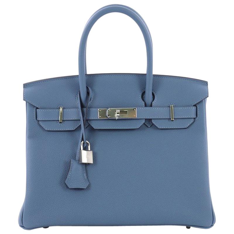 Hermes Birkin Handbag Azur Togo with Palladium Hardware 30