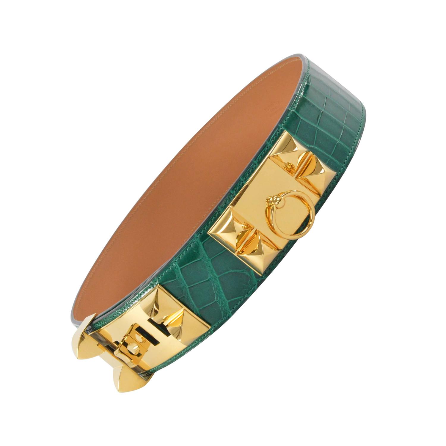 Hermes CROCODILE Belt Collier de Chien 75 CM Green 2014. For Sale ...