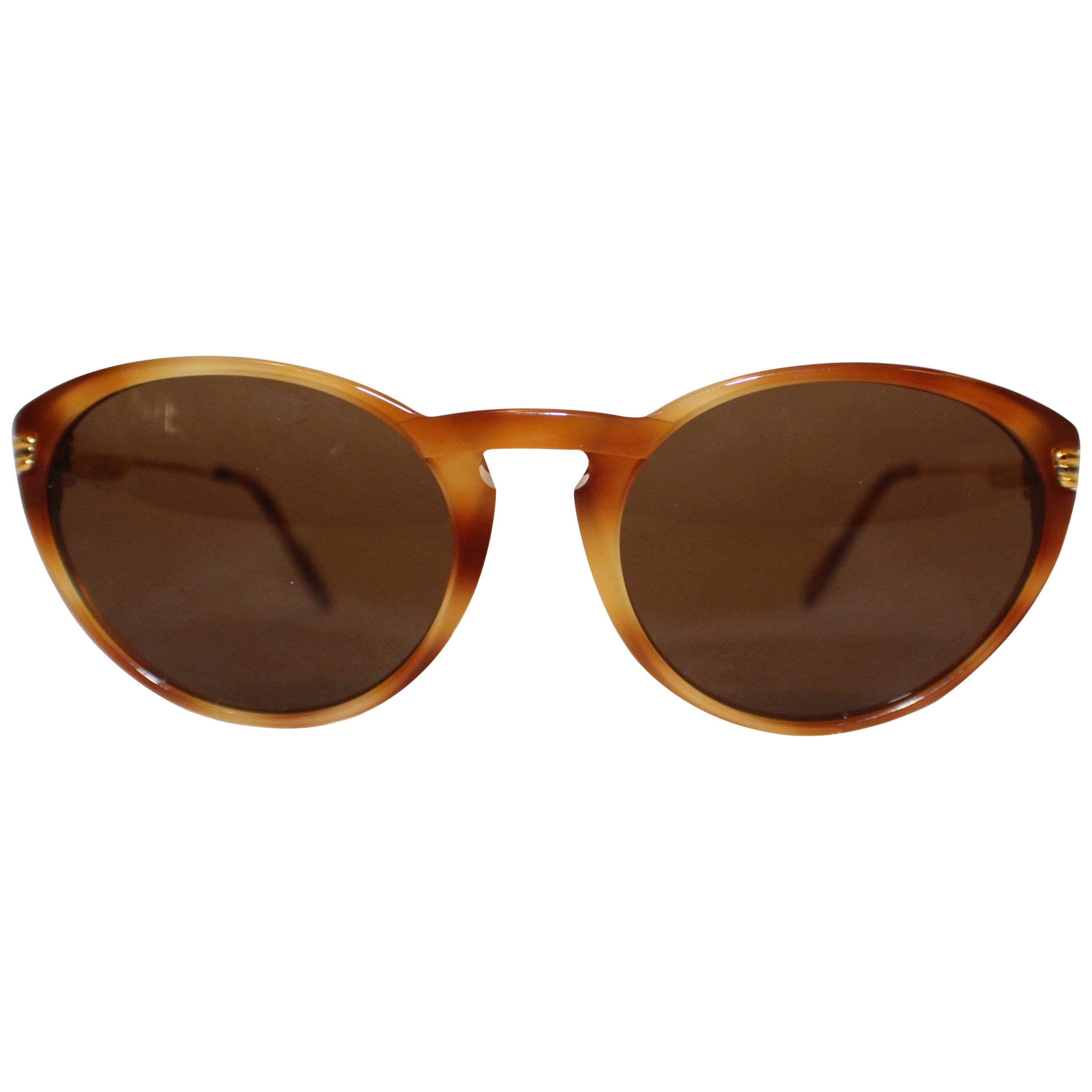 Cartier Tortoise Shell Composite 130 Sunglasses W/ Gold Tone Temples