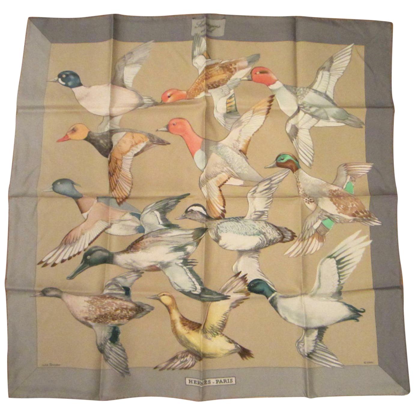 Hermes “Sauvagine en Vol” Silk Scarf Ducks New, Never Worn in Original Box