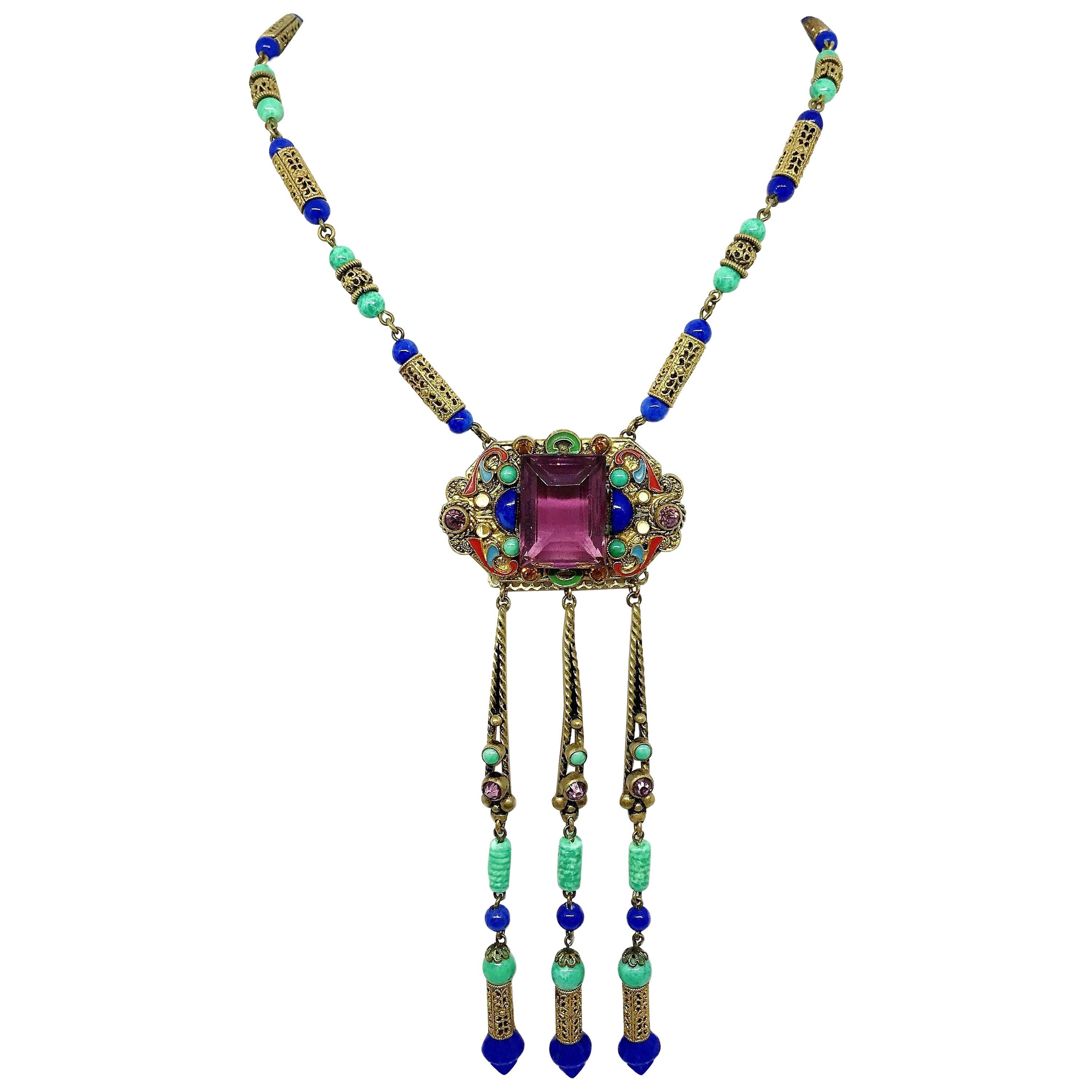 Circa 1920s Czech Egyptian Revival Pendant Necklace im Angebot