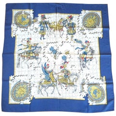 Hermes Silk Scarf  "Puzzle"  Francoise Heron Blue Border In box