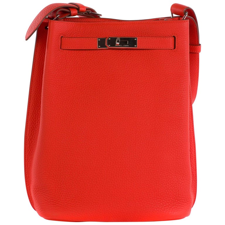 Hermes So kelly 22 Red Togo Silver hardware Q Stamp Never worn at 1stDibs