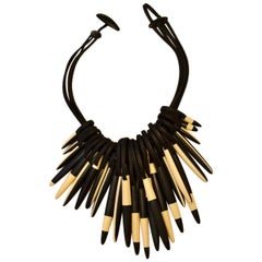 Monies Black and White Polyester and Leather Statement Necklace